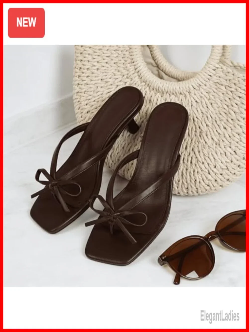 Kitten Heel Thong Sandals Women Bow Slip On Square Toe Summer Party Dress Shoes